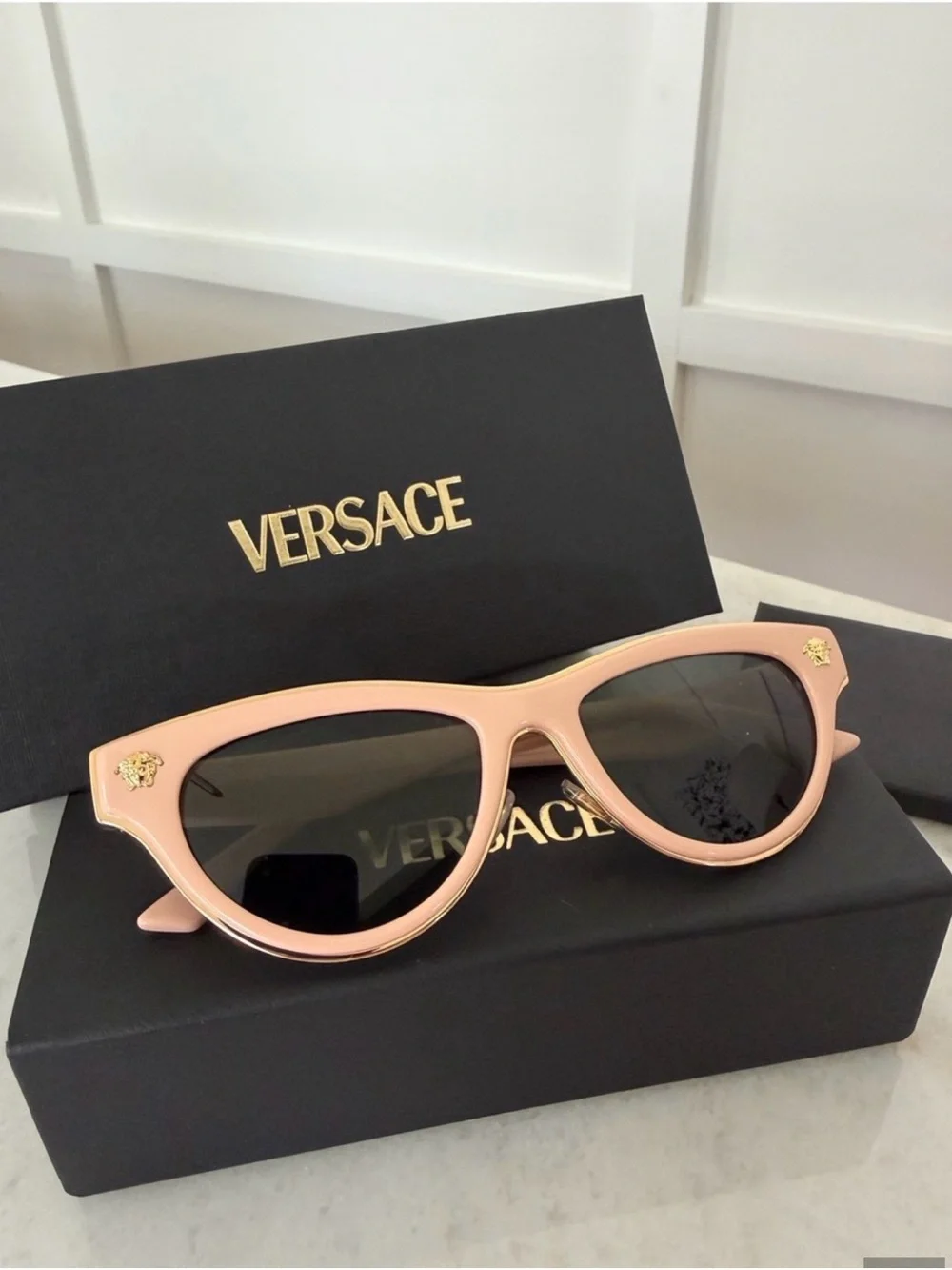 Versace Pink Cat-Eye Sunglasses with Gold Medusa Accents